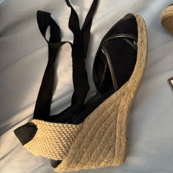 Coach Black and Tan insignia Espadrille Wedges - Picture 3 of 12